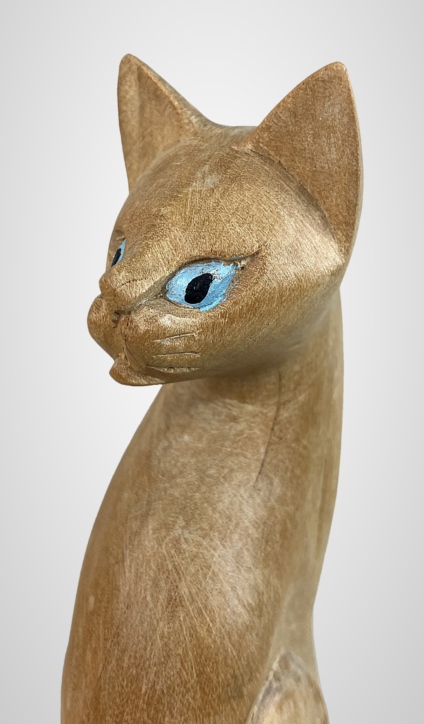 Folk Art Carved Wood Cat Figurines - 4