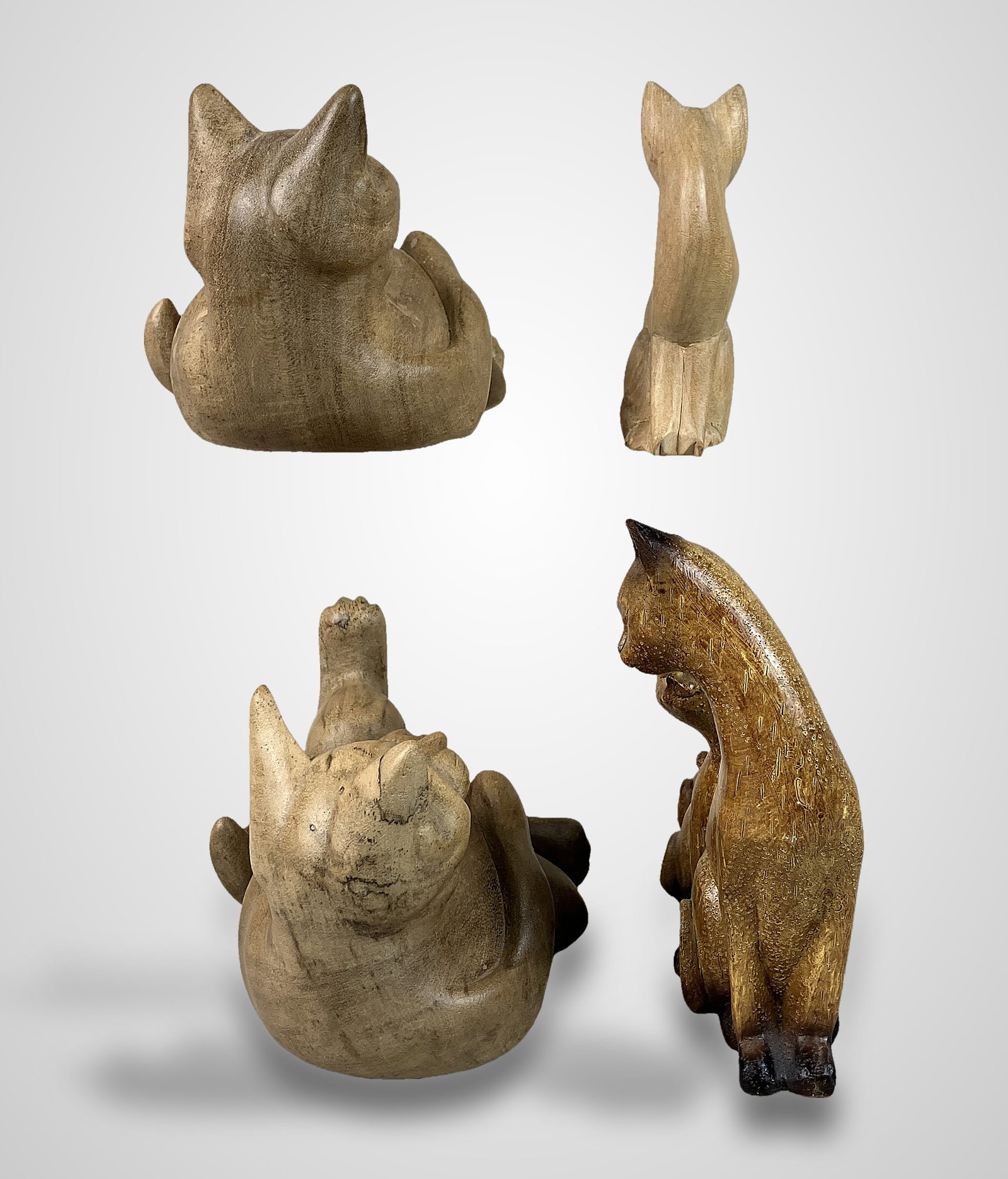 Folk Art Carved Wood Cat Figurines - 6