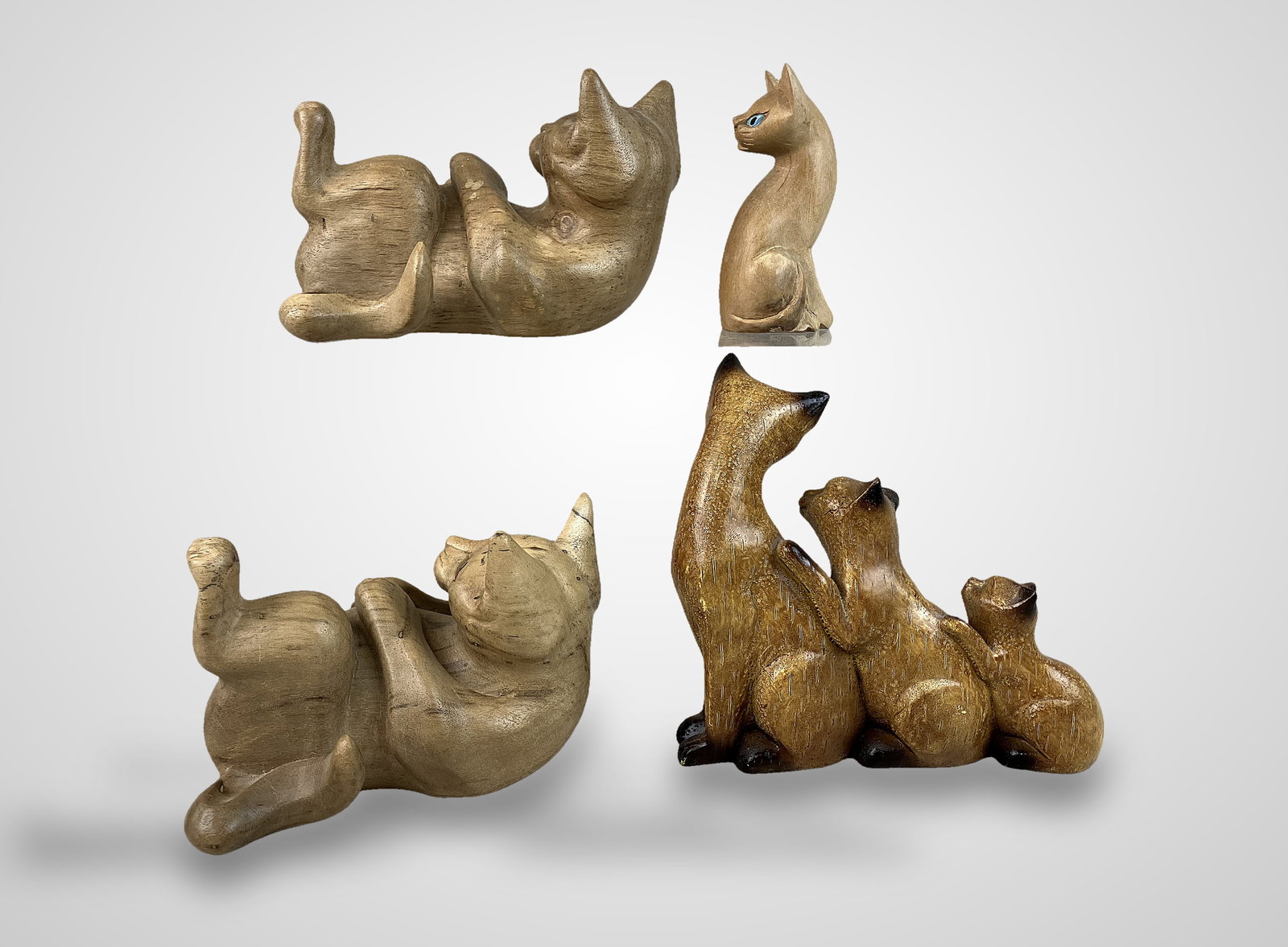 Folk Art Carved Wood Cat Figurines - 7