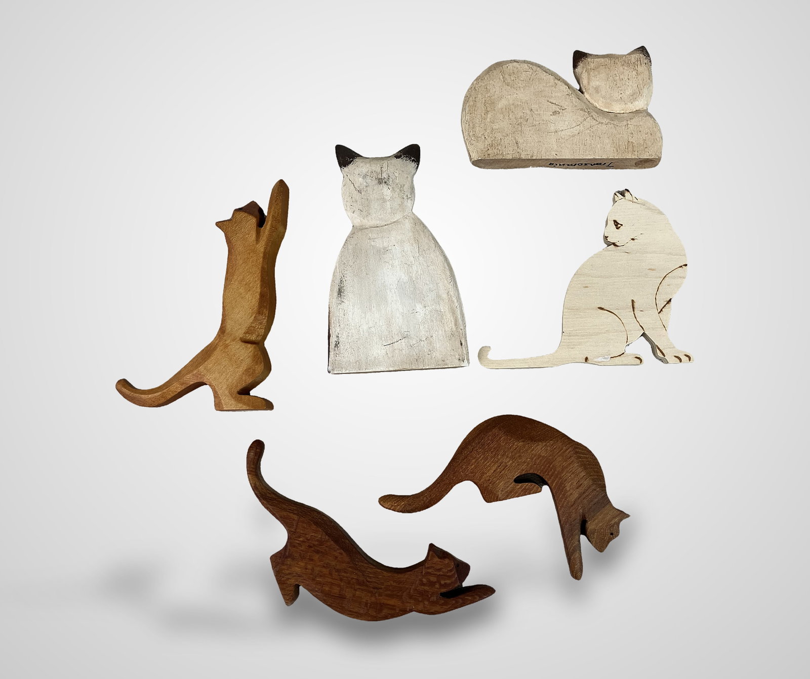 Folk Art Carved Wood Cats - 7