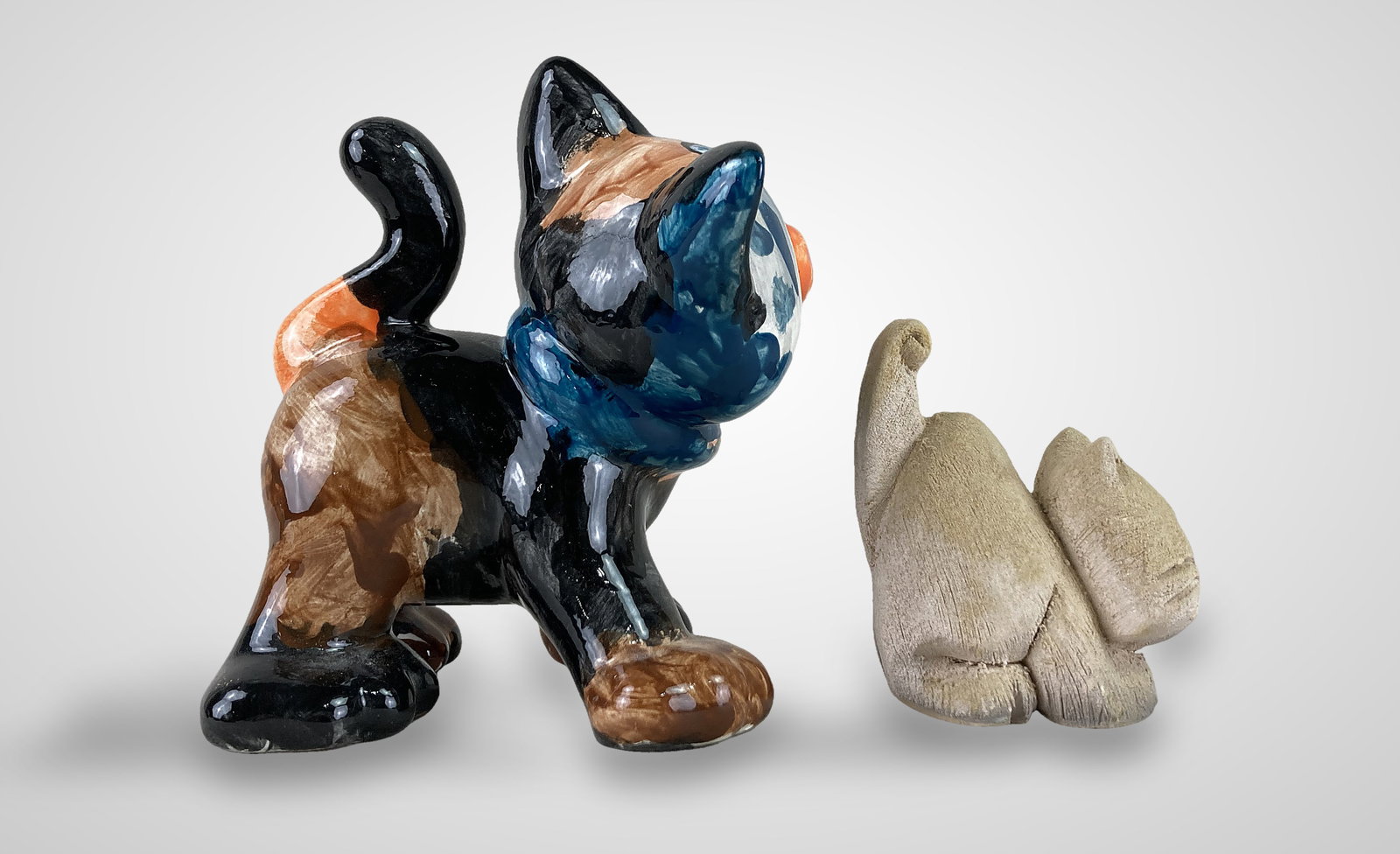 Studio Pottery Cat Figures - 3