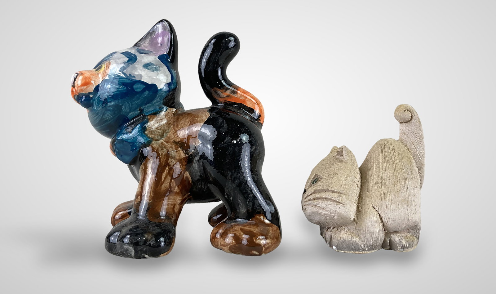 Studio Pottery Cat Figures - 5