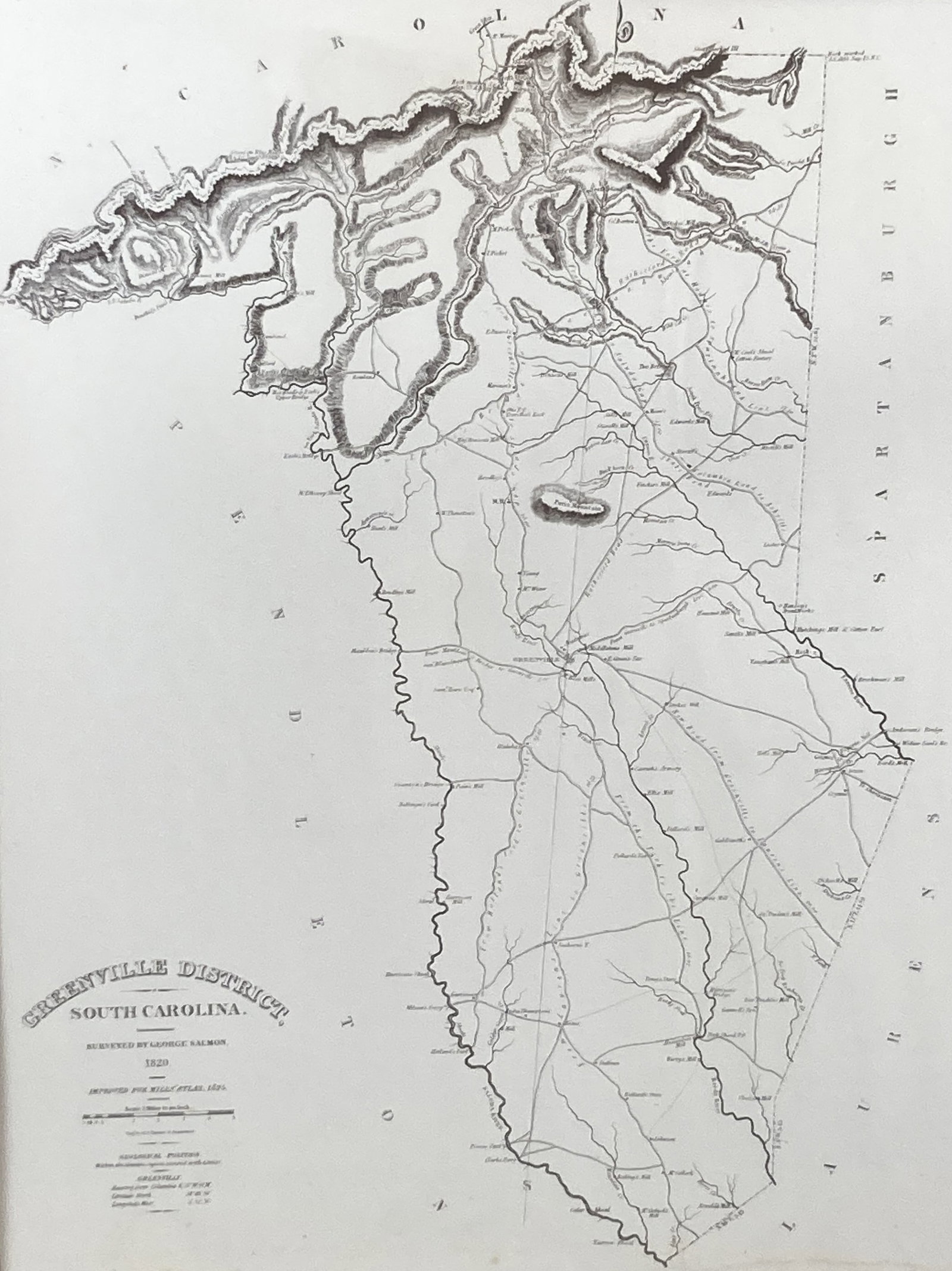 1825 Map of Greenville District, South Carolina, Lithograph - 2