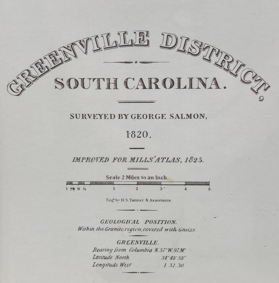 1825 Map of Greenville District, South Carolina, Lithograph - 3