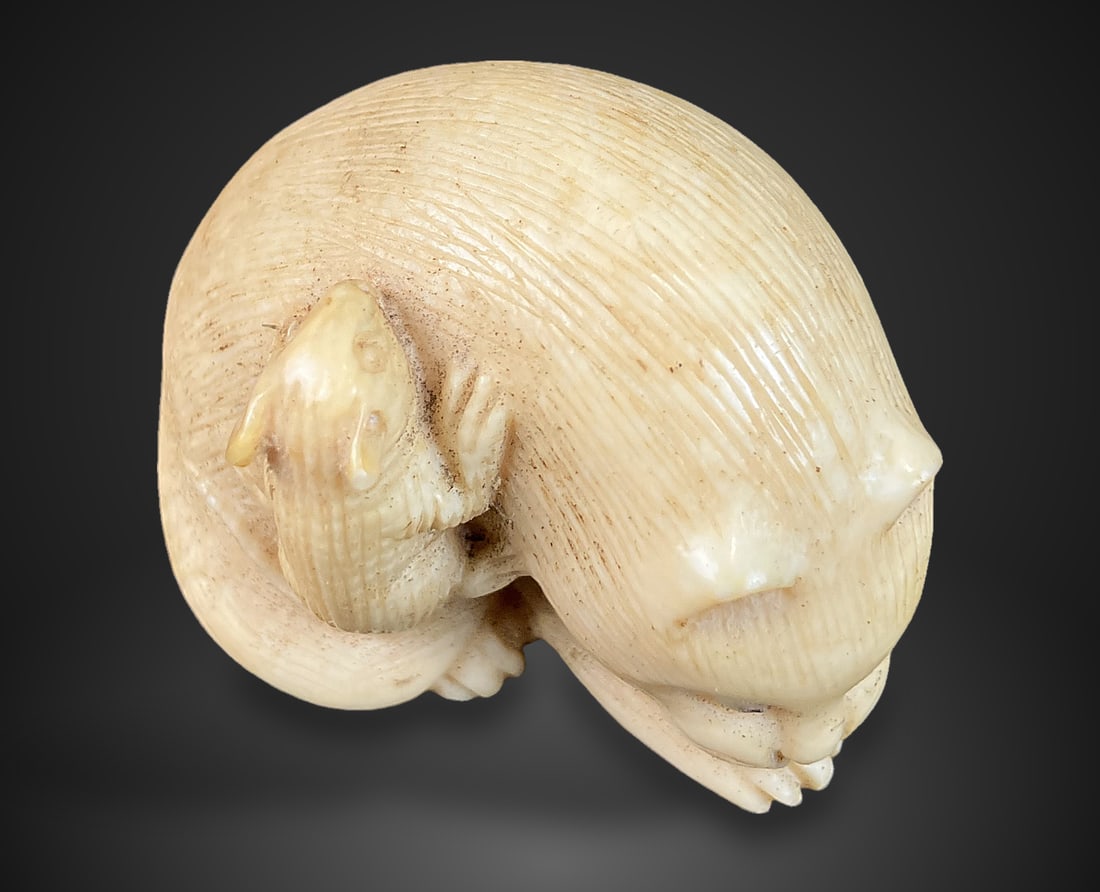 Cat and Mouse Figural Bone Carving - 2