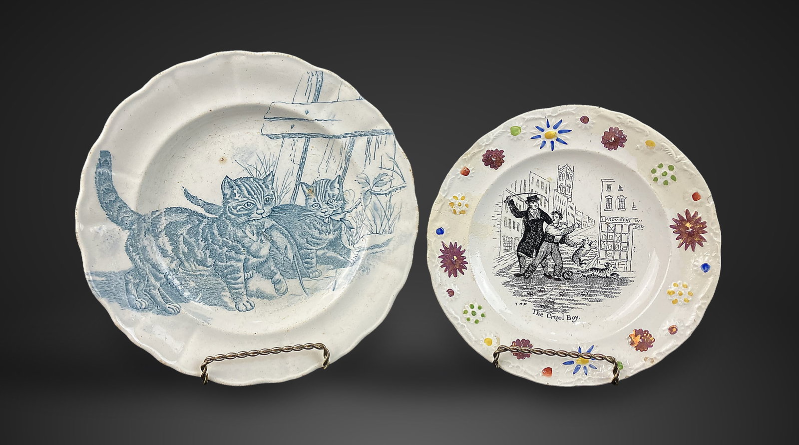 Two Antique English Cat Transferware Plates (1 of 8)
