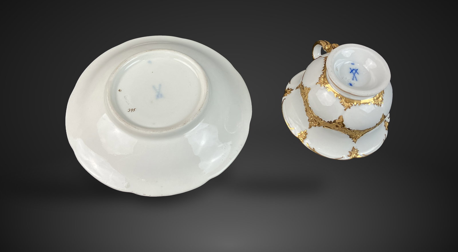 Gilt Decorated Meissen Cup and Saucer - 9