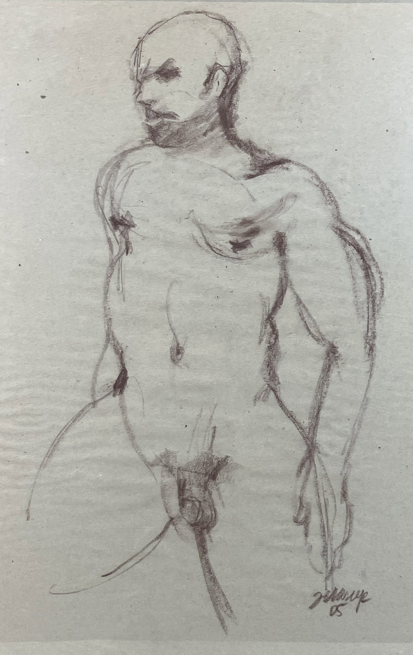 Figure Study, Conte Crayon Drawing - 2