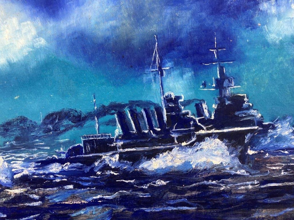 Stewart Scheetz, Battleship Seascape, Oil Painting - 3