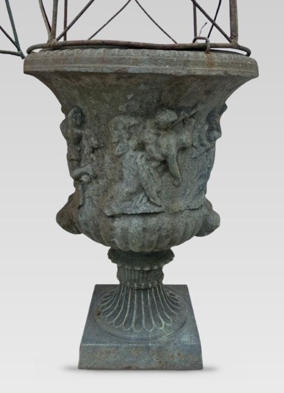 Pair of Antique Cast Iron Garden Urns - 2