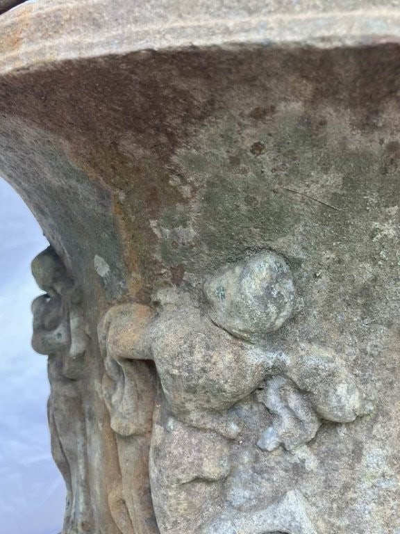 Pair of Antique Cast Iron Garden Urns - 7