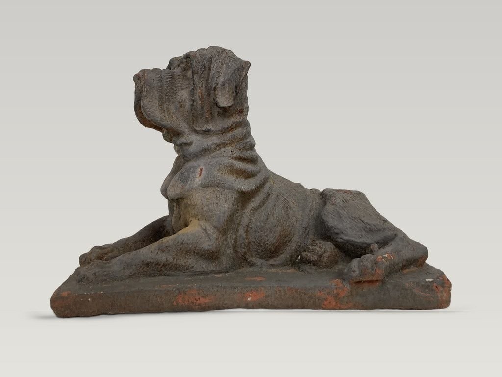 19th C. Cast Iron Reclining Mastiff Garden Statue - 2