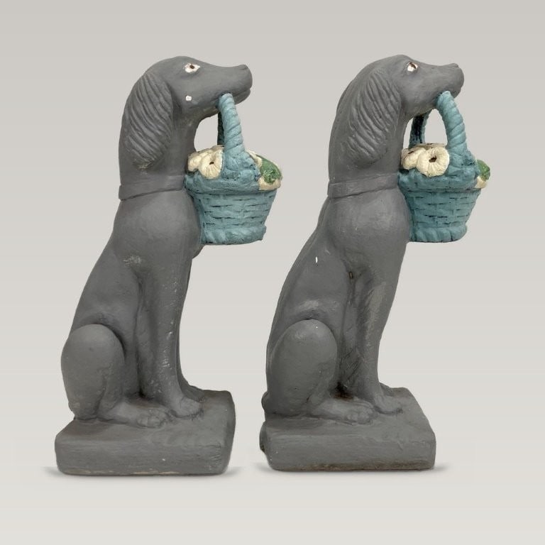 Pair of Concrete Dog Garden Statues - 5