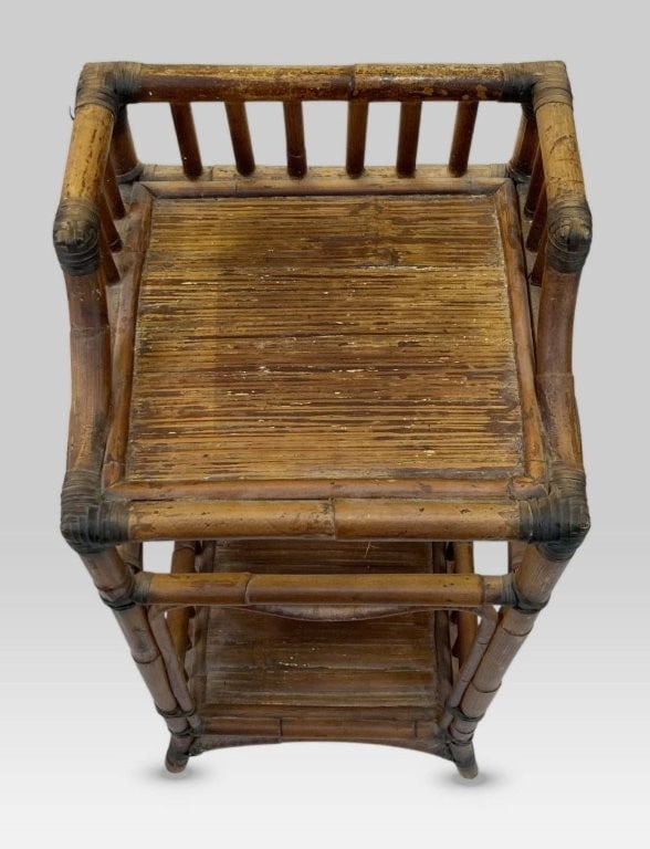Mid-Century Scorched Bamboo Tiered Stand - 2