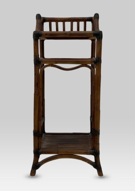 Mid-Century Scorched Bamboo Tiered Stand - 3