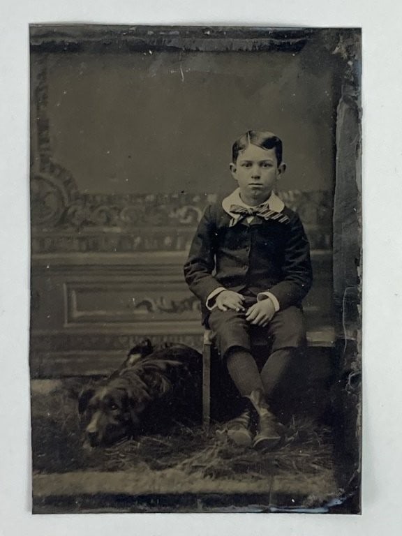 19th-Century Boy with Dog Ferrotype - 2