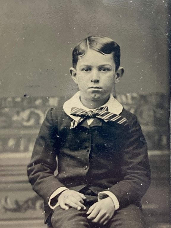 19th-Century Boy with Dog Ferrotype - 3