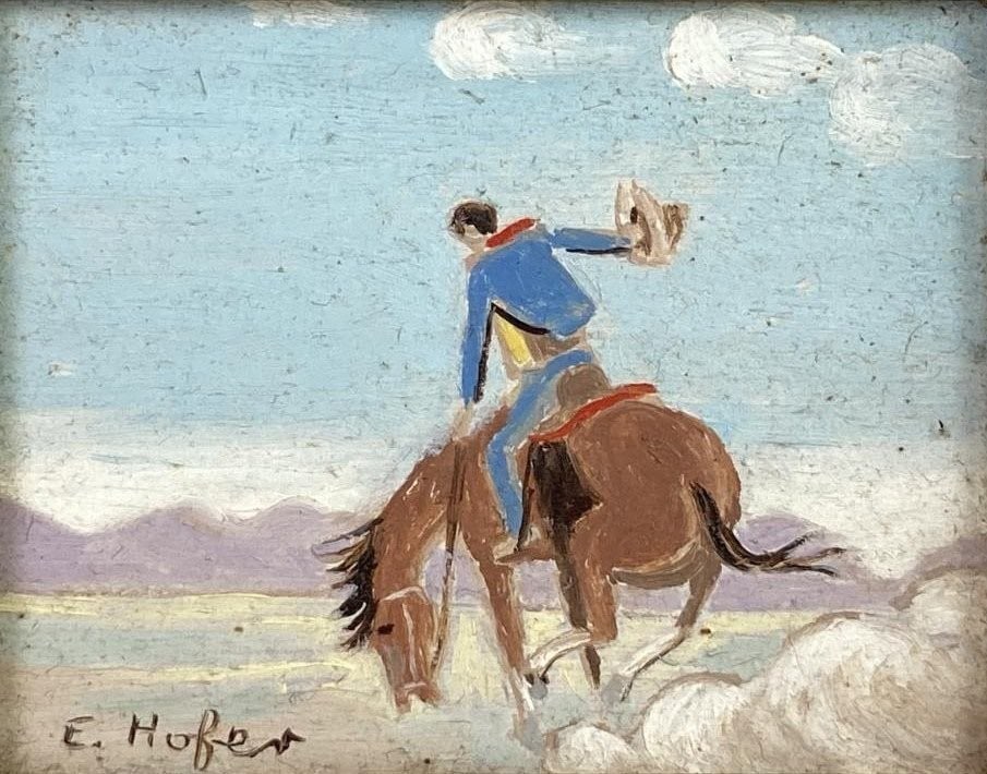 Folk Art, Bucking Bronco and Cowboy, Oil Painting - 2