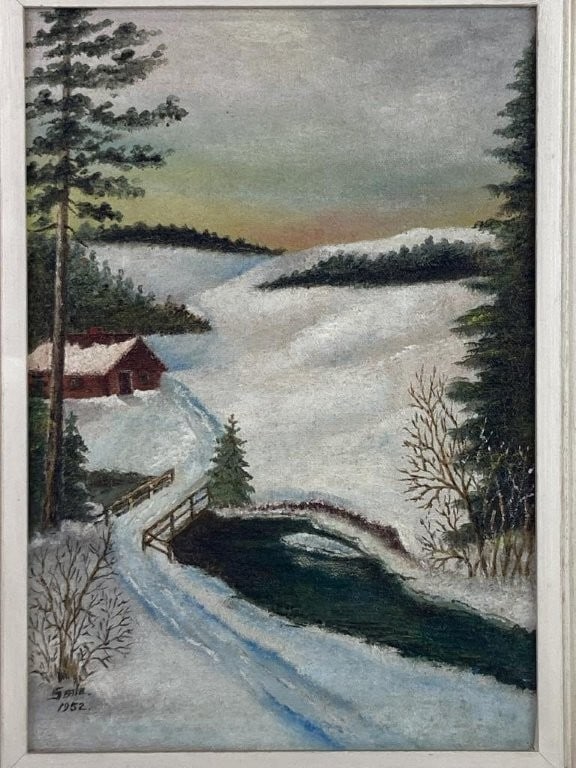 Folk Art, Winter Landscape, Oil Painting - 2