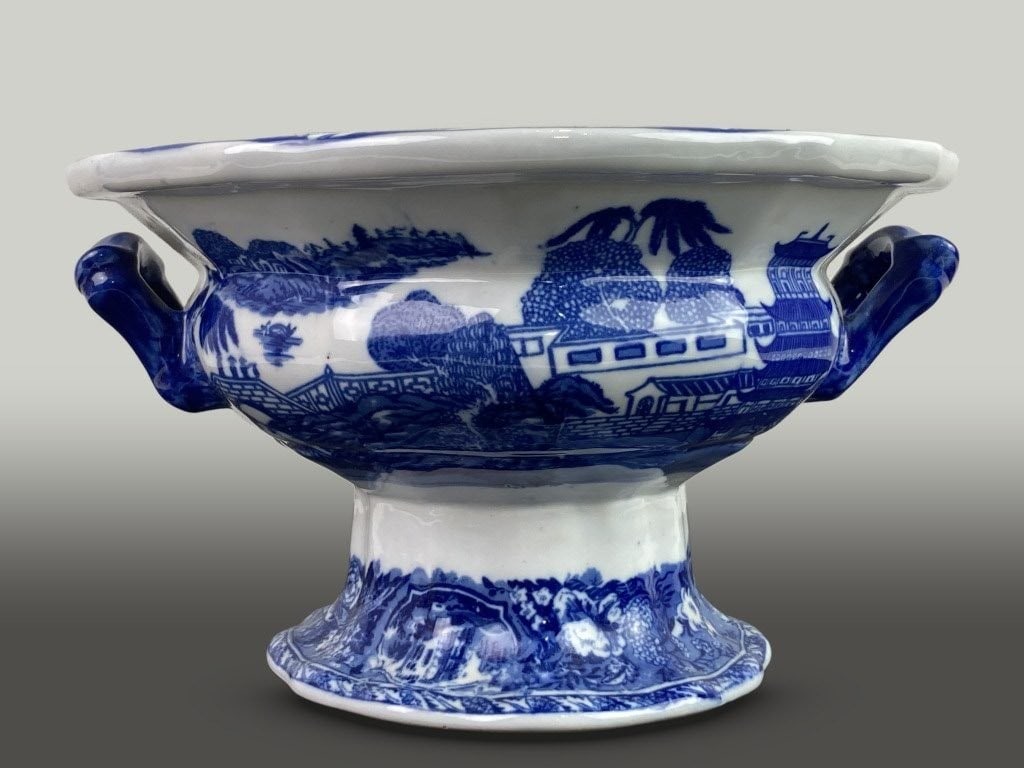 Ironstone Blue Willow Pedestal Bowl - 2