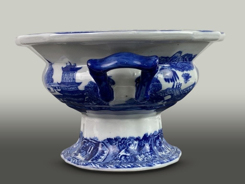 Ironstone Blue Willow Pedestal Bowl - 3