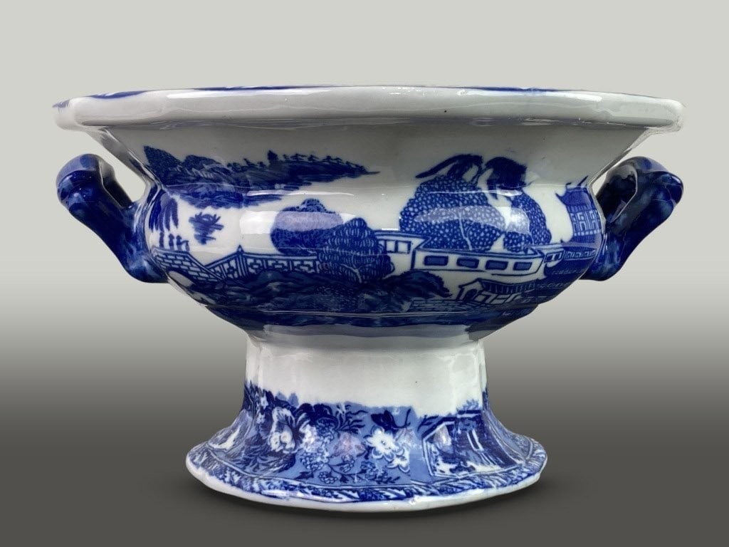 Ironstone Blue Willow Pedestal Bowl - 4