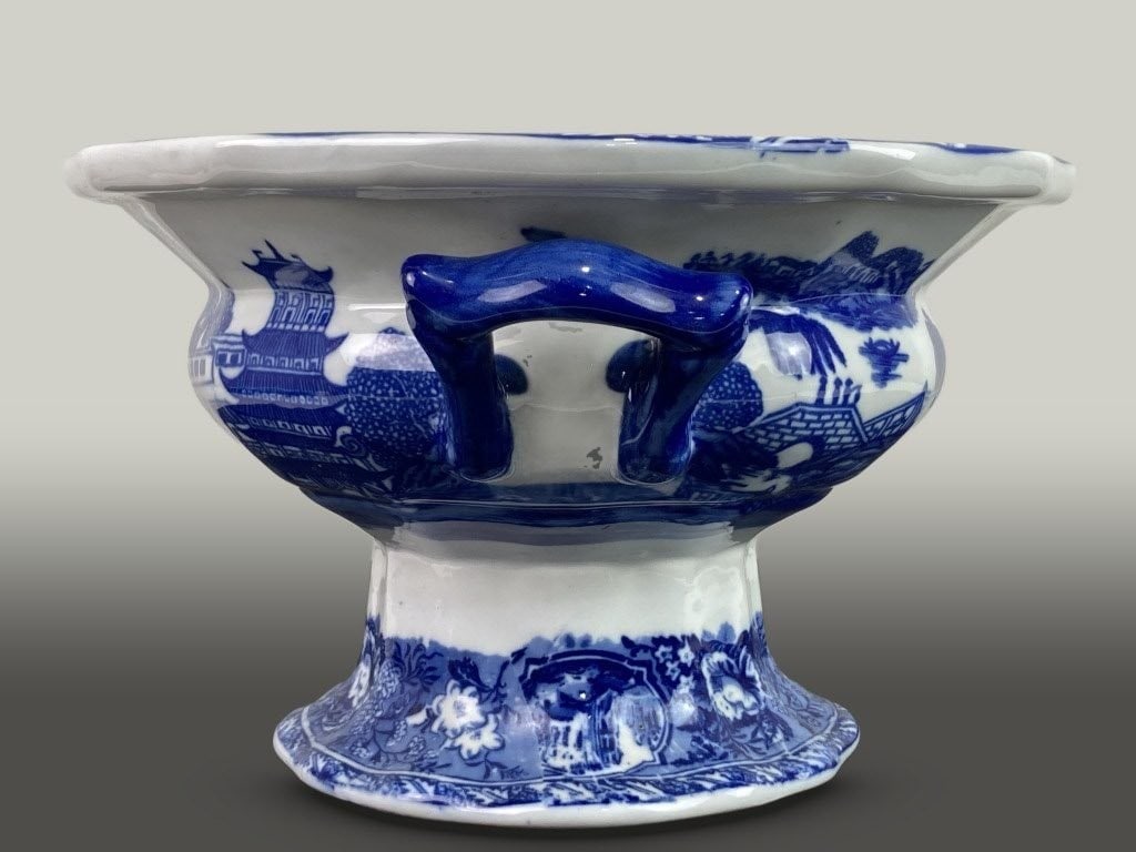 Ironstone Blue Willow Pedestal Bowl - 5