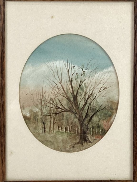 Folk Art,Country Landscape, Watercolor - 2