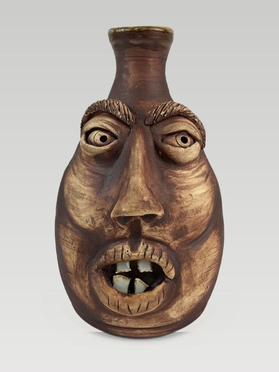 Southern Folk Art Pottery Face Jug - 2