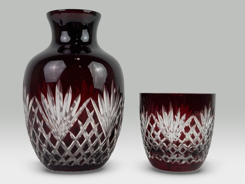 Godinger Red Art Glass Tumble-Up Carafe and Tumbler Set - 2