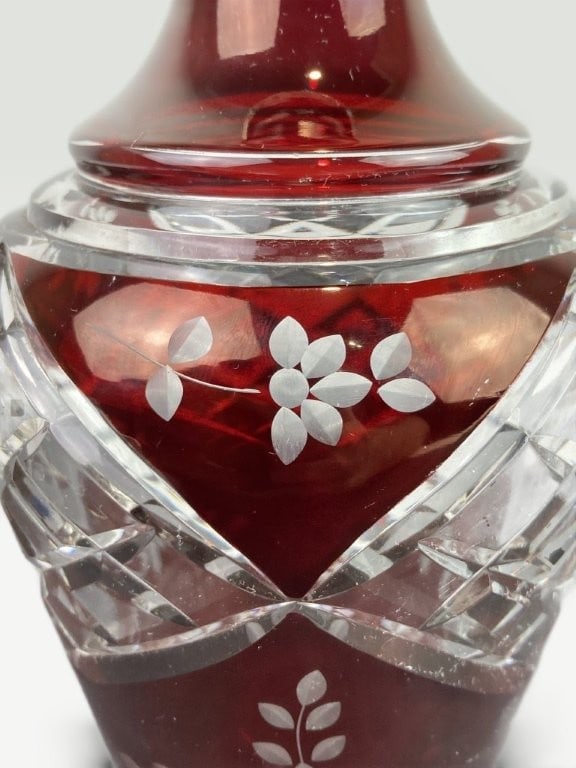 Bohemian Red Art Glass Decanter - 2