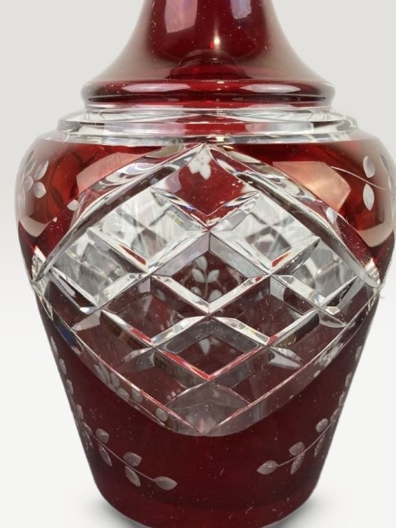 Bohemian Red Art Glass Decanter - 3
