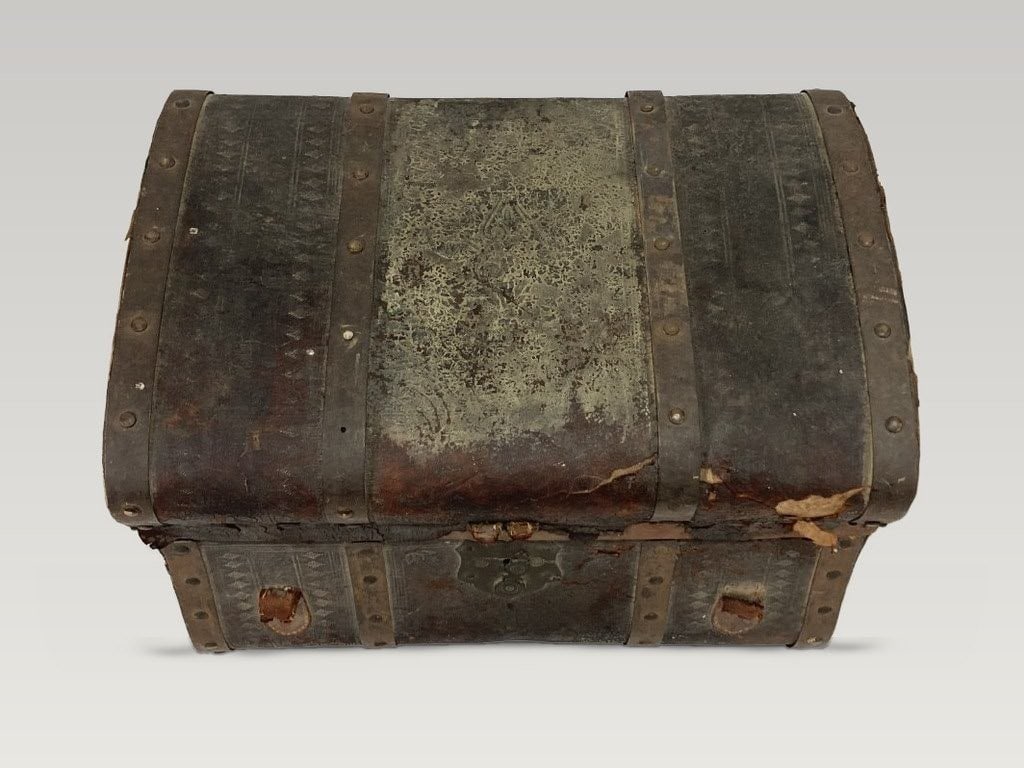19th-Century Tooled Leather Steamer Trunk - 2