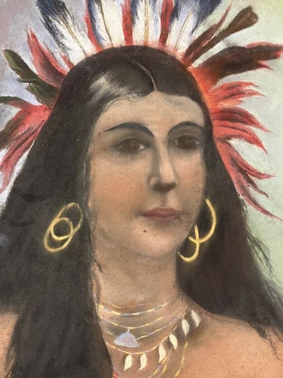 Native American Women Portrait, Pastel Drawing - 2