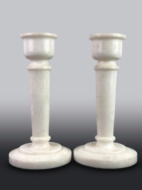 Pair of Carved Alabaster Candlesticks - 2