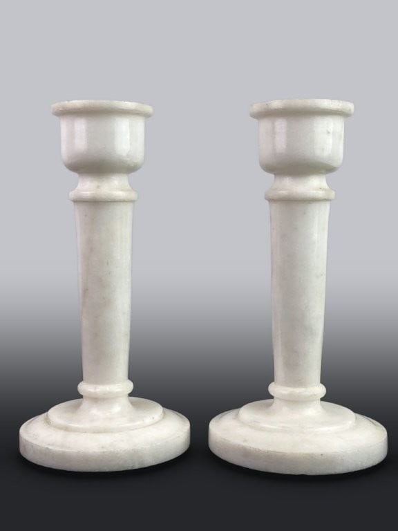 Pair of Carved Alabaster Candlesticks - 3