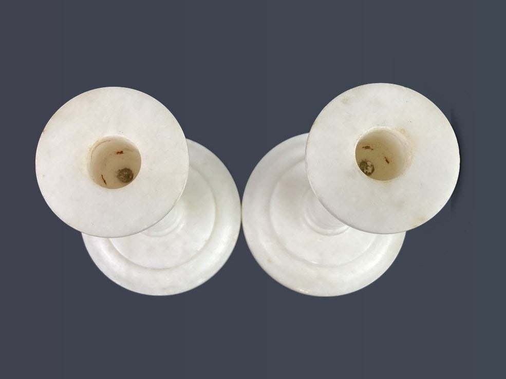 Pair of Carved Alabaster Candlesticks - 4