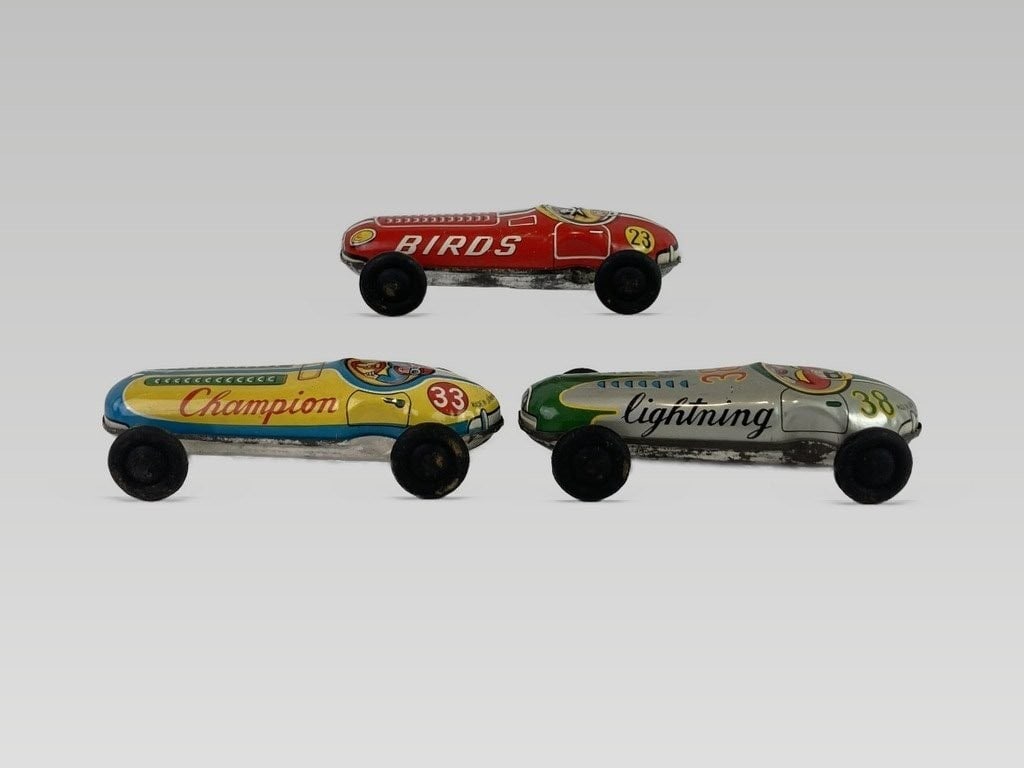 Vintage Tin Litho Race Cars - 2