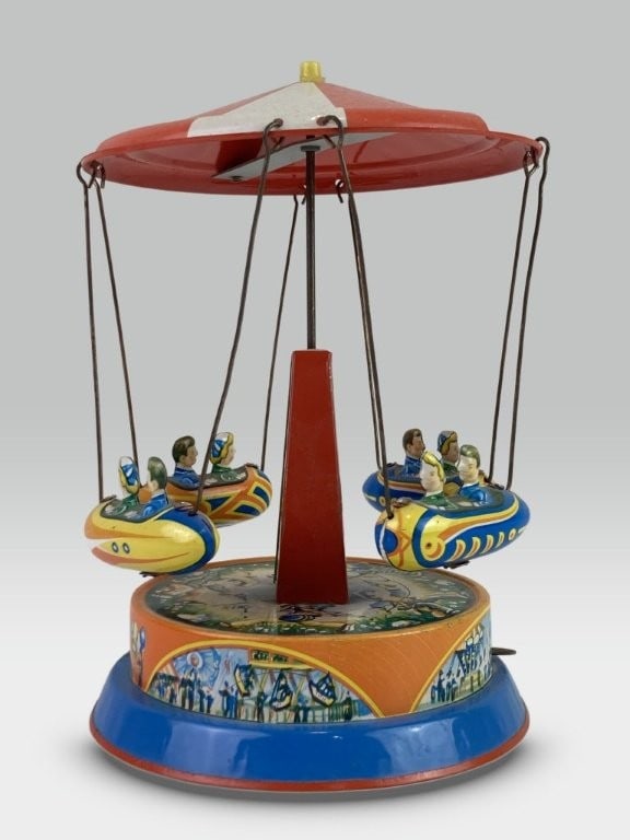 Blomer and Schuler Tin Litho Carnival Rocket Carousel Toy - 2