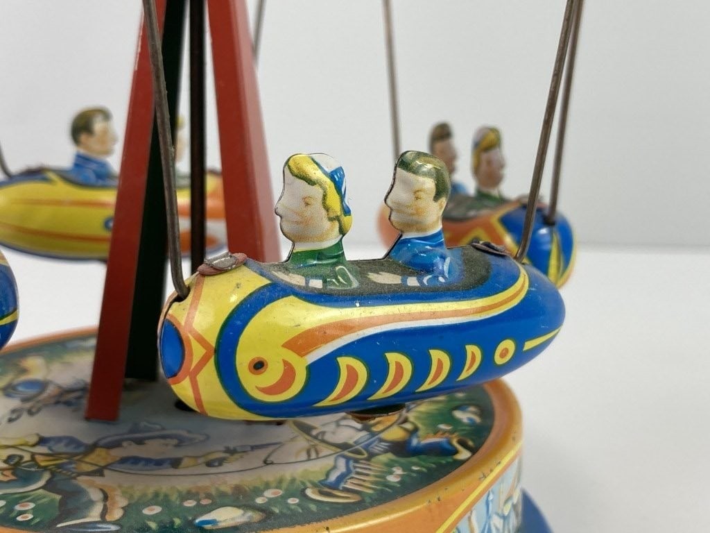 Blomer and Schuler Tin Litho Carnival Rocket Carousel Toy - 5