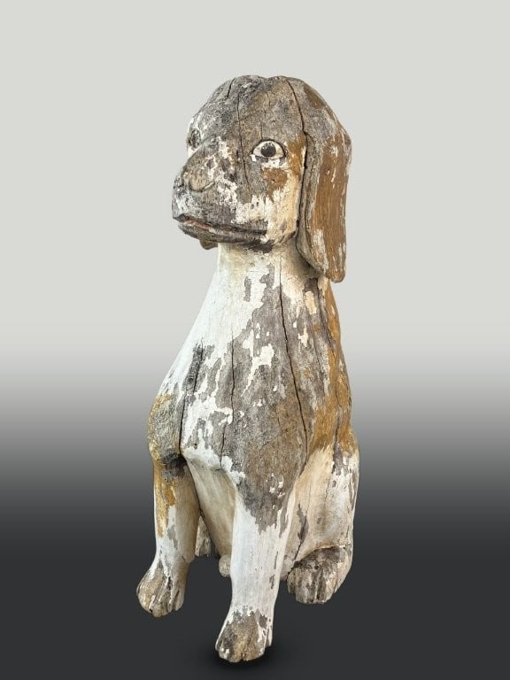 Folk Art Poloychromed Carved Hunting Dog (1 of 8)