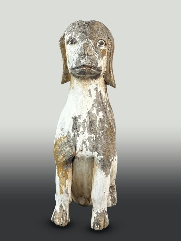 Folk Art Poloychromed Carved Hunting Dog - 3