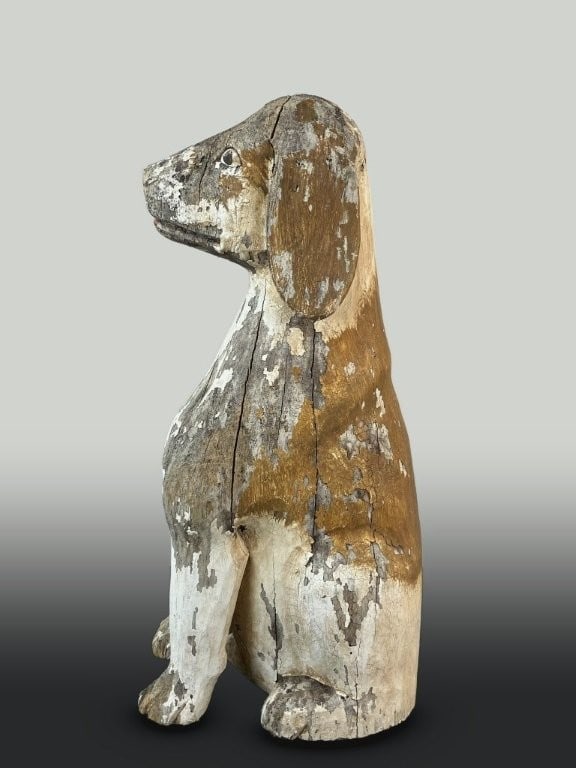 Folk Art Poloychromed Carved Hunting Dog - 4