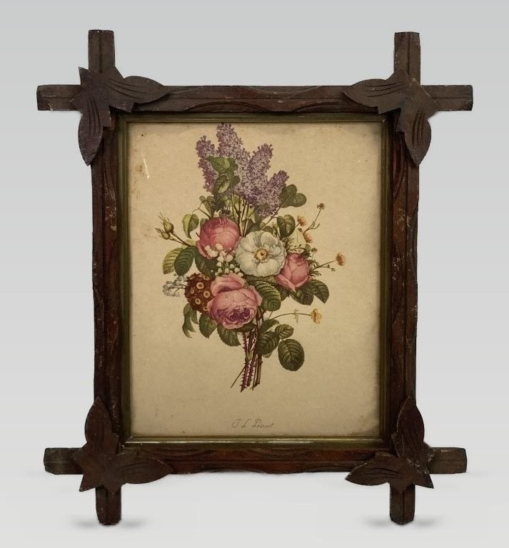 Two Botanical Prints in Criss-Cross Frames - 8