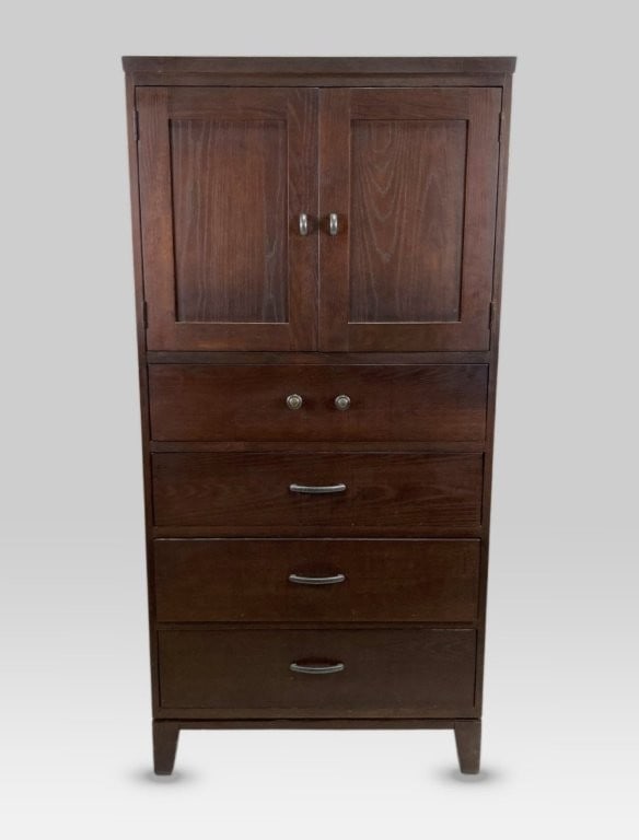 Ethan Allen Gentleman's Chest: This sleek, modern Ethan Allen gentleman's chest features contemporary styling with a dark finish and numerous drawers throughout for storage. Measuring approximately 65 in. H x 31 3/8 in. W x 19 1/8