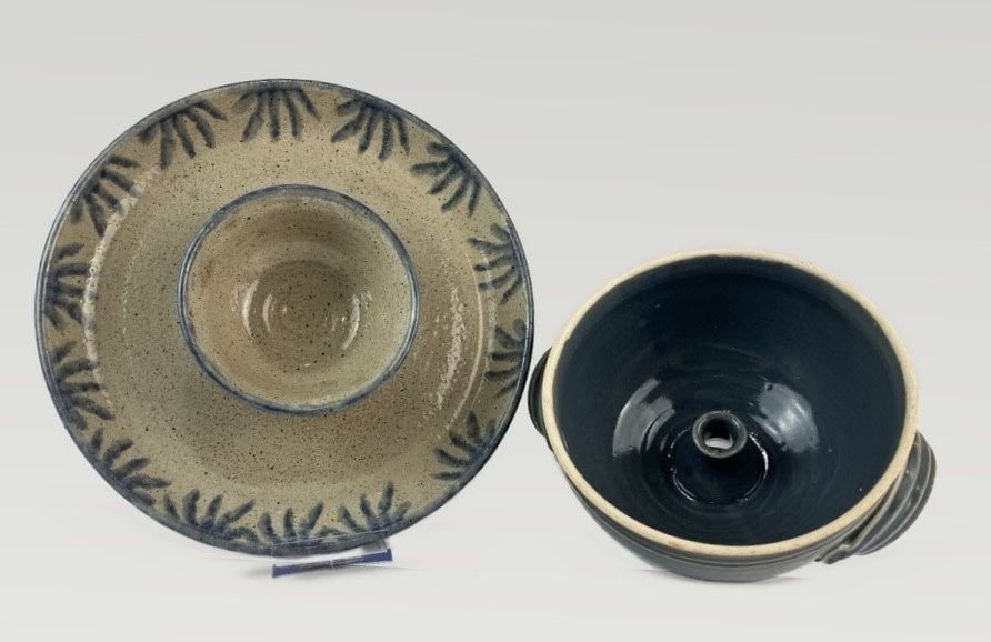 Southern Pottery Including Little Mountain Pottery: Includes two pieces. The first is a bowl from the historic Little Mountain Pottery studio in Tryon, North Carolina, known for American folk stoneware and wood-fired techniques founded by Claude