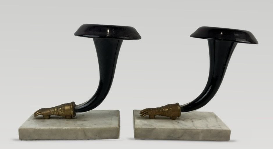 Pair of Victorian Gilt Hand Cornucopia Bookends - 2