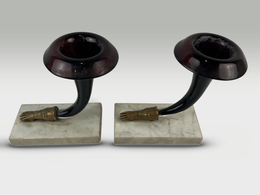 Pair of Victorian Gilt Hand Cornucopia Bookends - 3