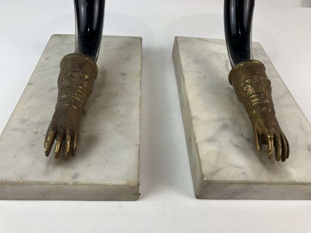 Pair of Victorian Gilt Hand Cornucopia Bookends - 7