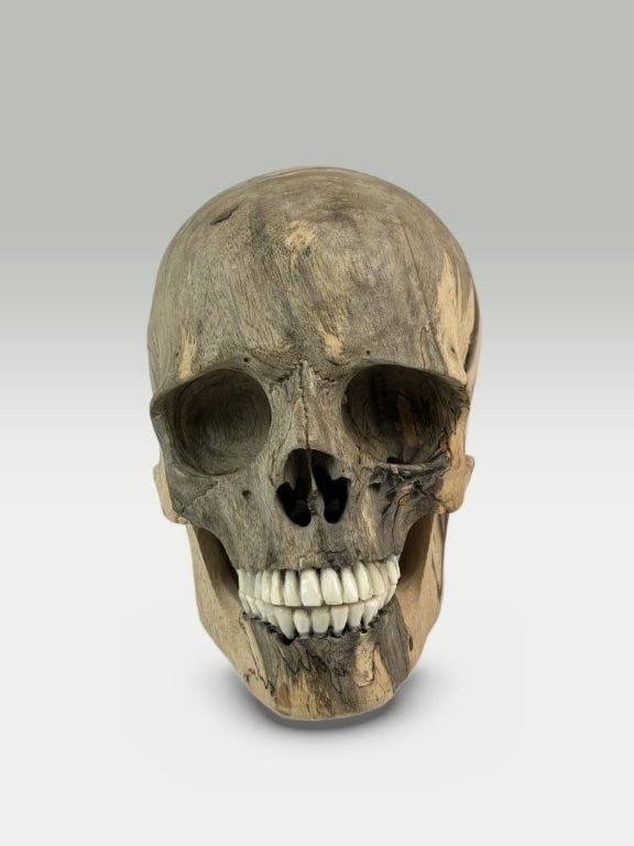 Modernist Carved Wood Skull - 2